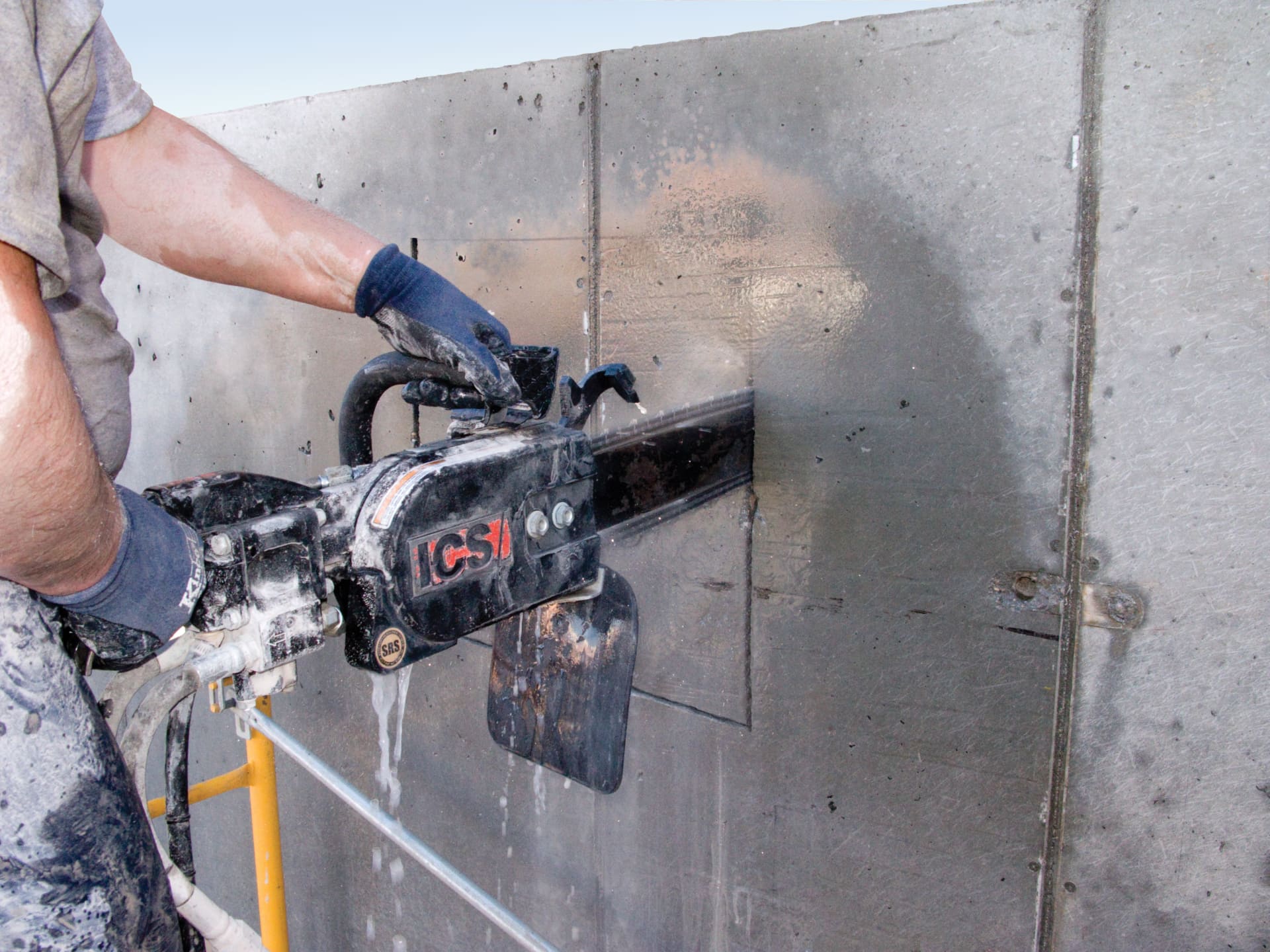 Cutting Concrete Square with a Diamond Chainsaw