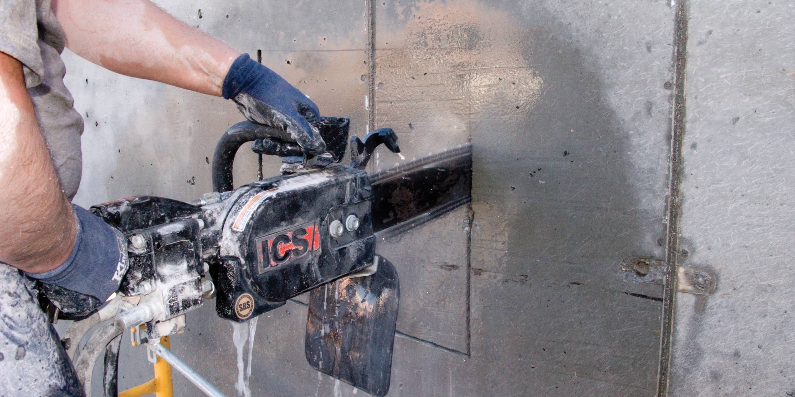 Cutting Concrete Square with a Diamond Chainsaw